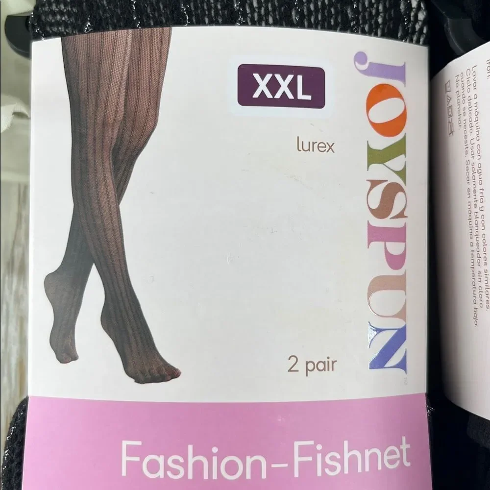 Women's Lurex Fishnet and Opaque Tights Pantyhose 2, 2-Packs Size XXL